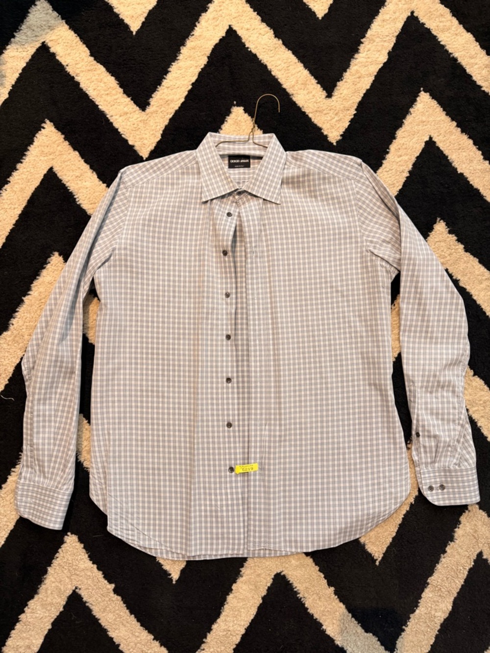 Giorgio Armani Black Label Men’s Grey Check Button-Down Dress Shirt
